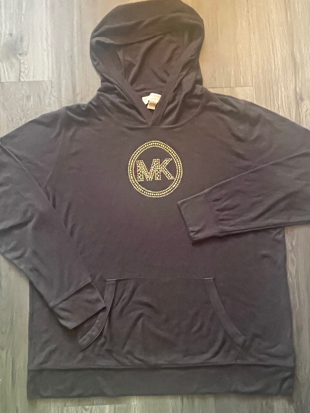 Michael Kors 2x brown waffle knit hood long sleeve top logo with studs on front